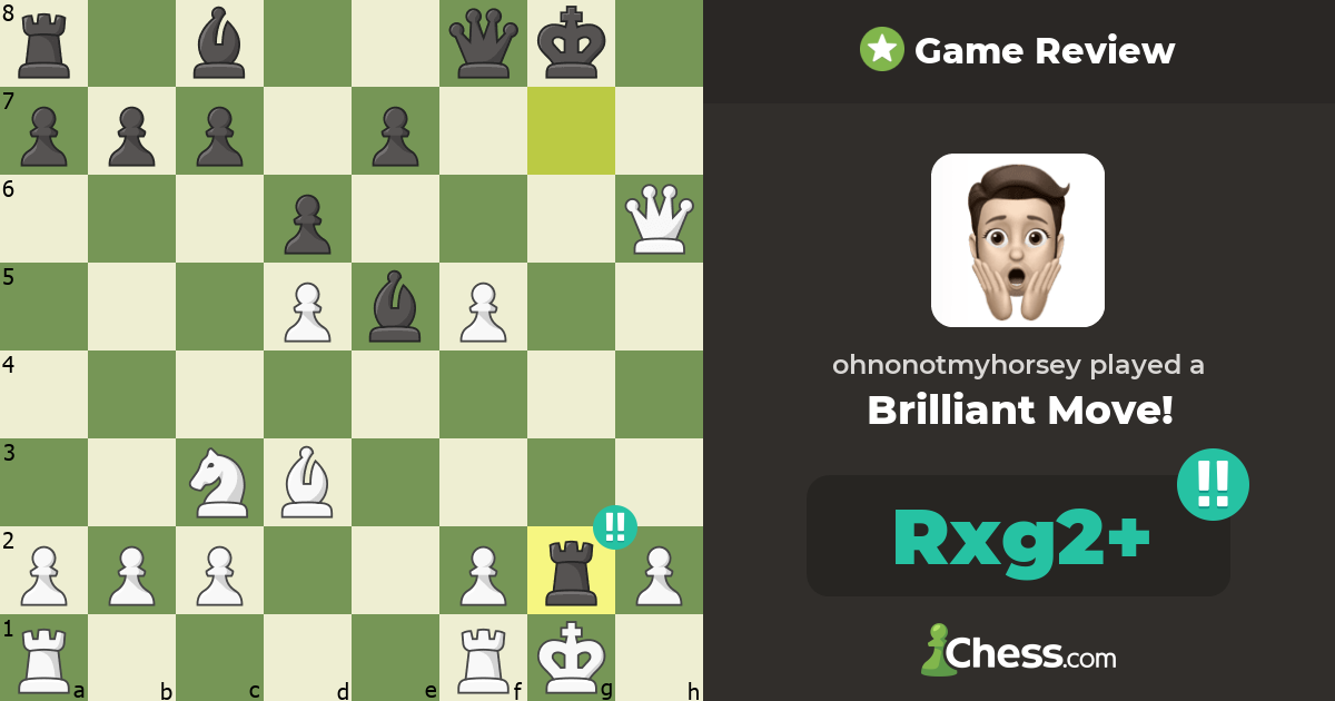Chess.com Brilliant Move badge for Rxg2+