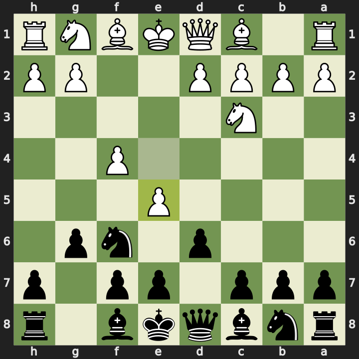 After 4. e5, Black to move