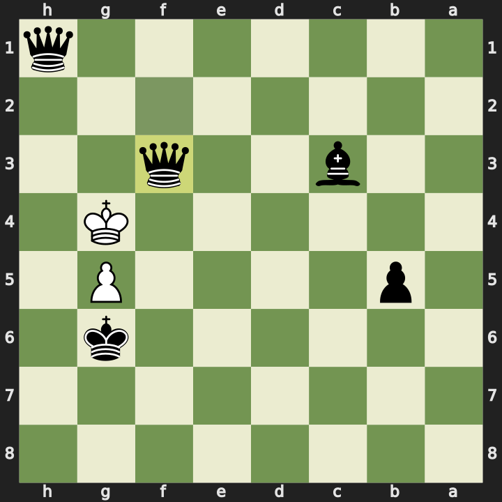 Final position after 57...Qff3#