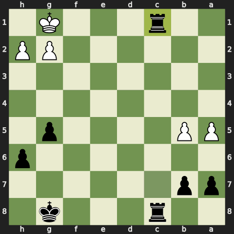 Animated line: the mate in seven after 30...Rxc1+