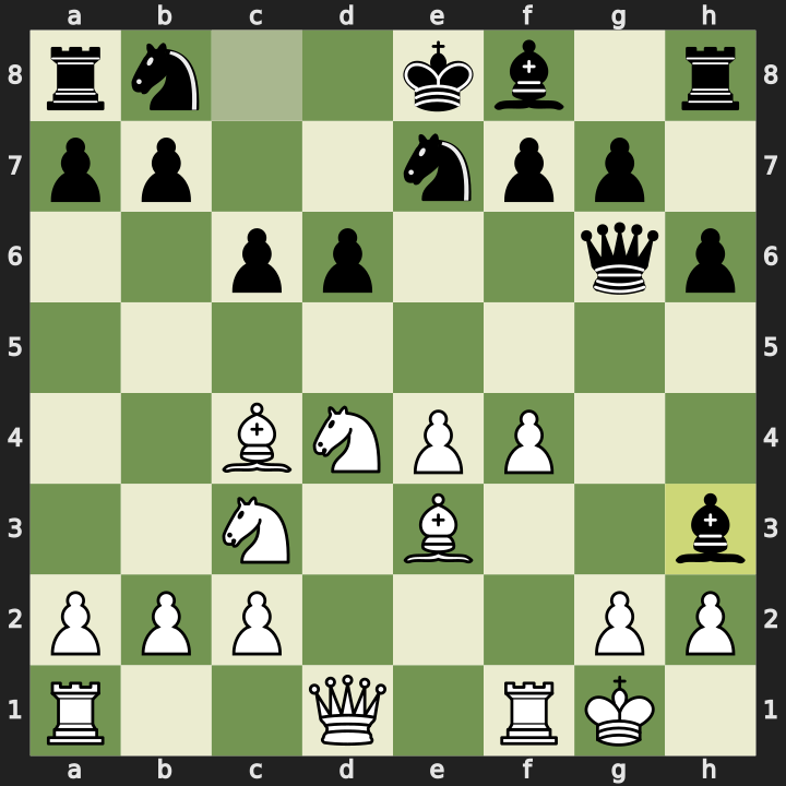 Position after 9...Bh3, White to play