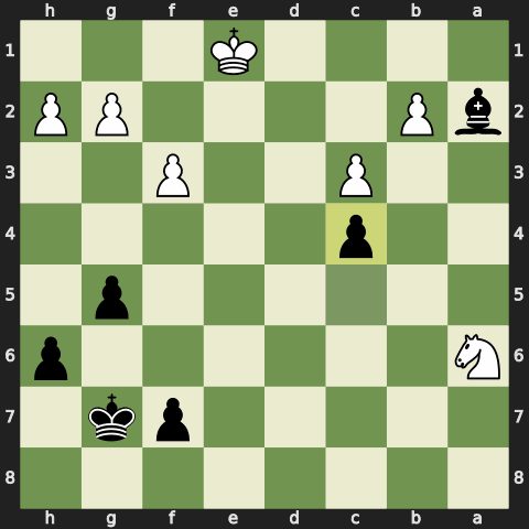 Animated finish: 33.b4 cxb3 34.Kd1 b2