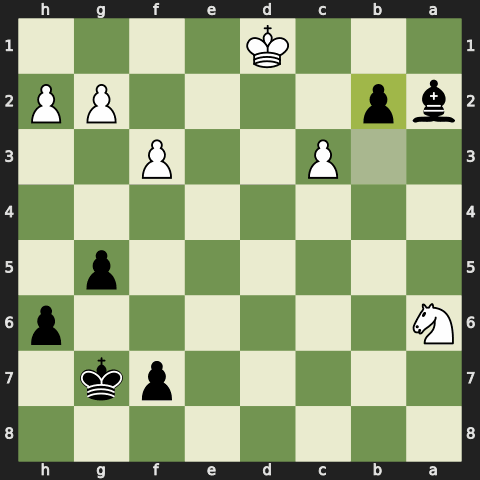 Animated engine line: the forced mate after 35.Kd2 b1=Q