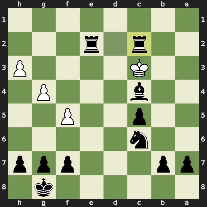 Final position after 28...Rxc2 checkmate